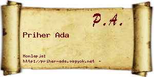 Priher Ada névjegykártya